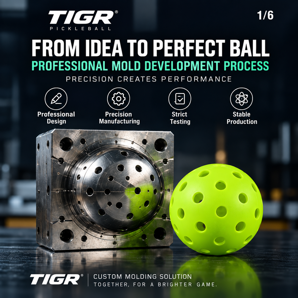 Custom Pickleball Ball Injection Mold — 1×4 Cavity Factory Tooling