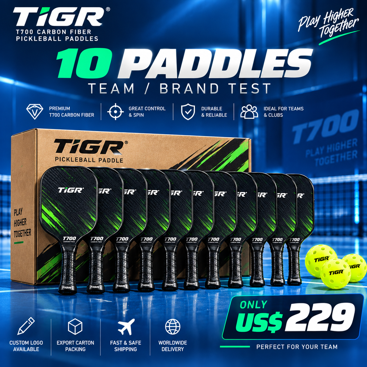 Custom T700 Carbon Fiber Pickleball Paddle — Gen 4.5 Thermoformed