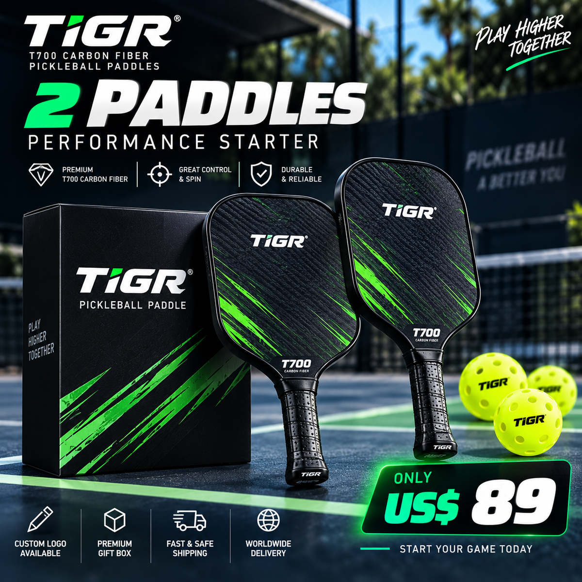 Custom T700 Carbon Fiber Pickleball Paddle — Gen 4.5 Thermoformed
