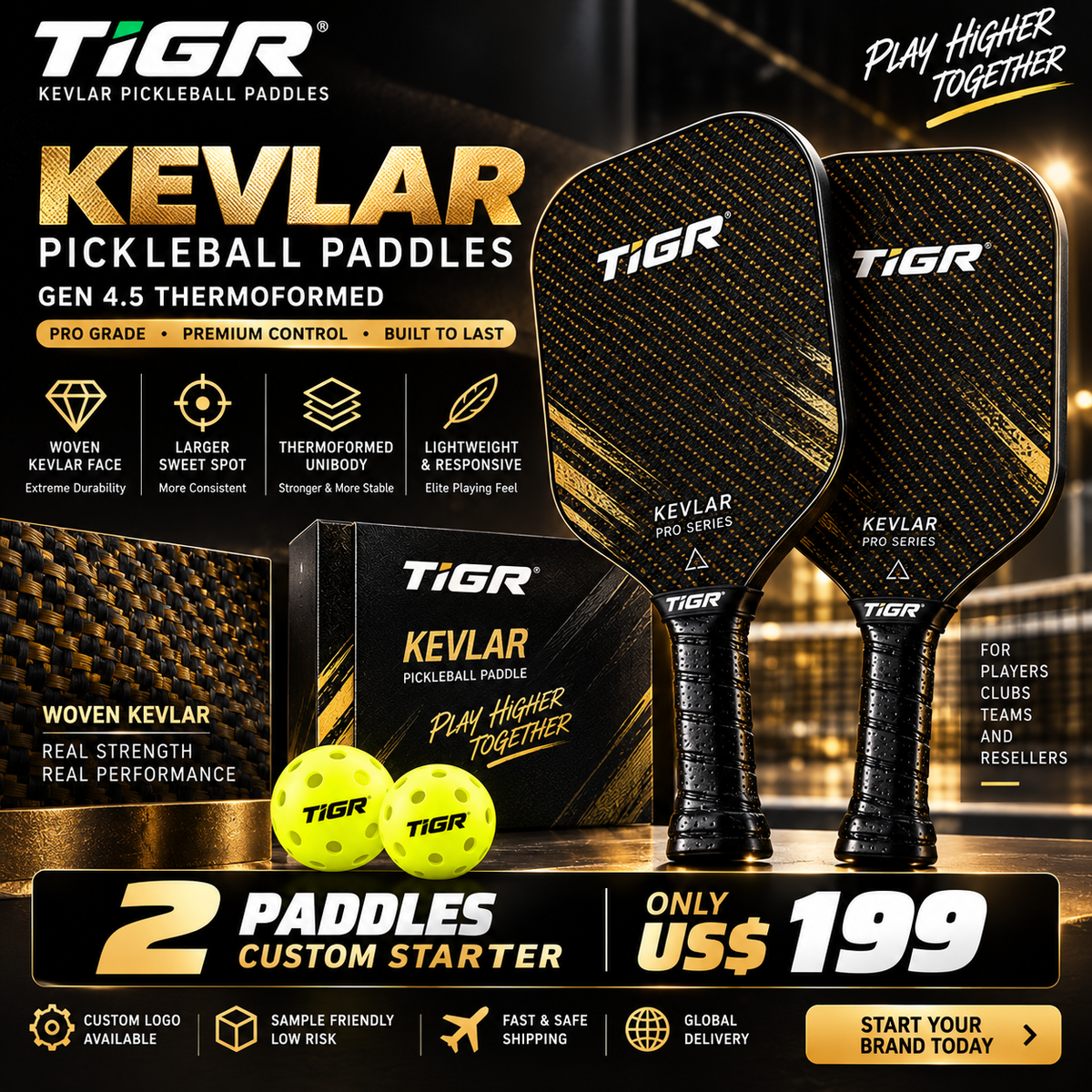 Custom Kevlar Pickleball Paddle — Gen 4.5 Thermoformed
