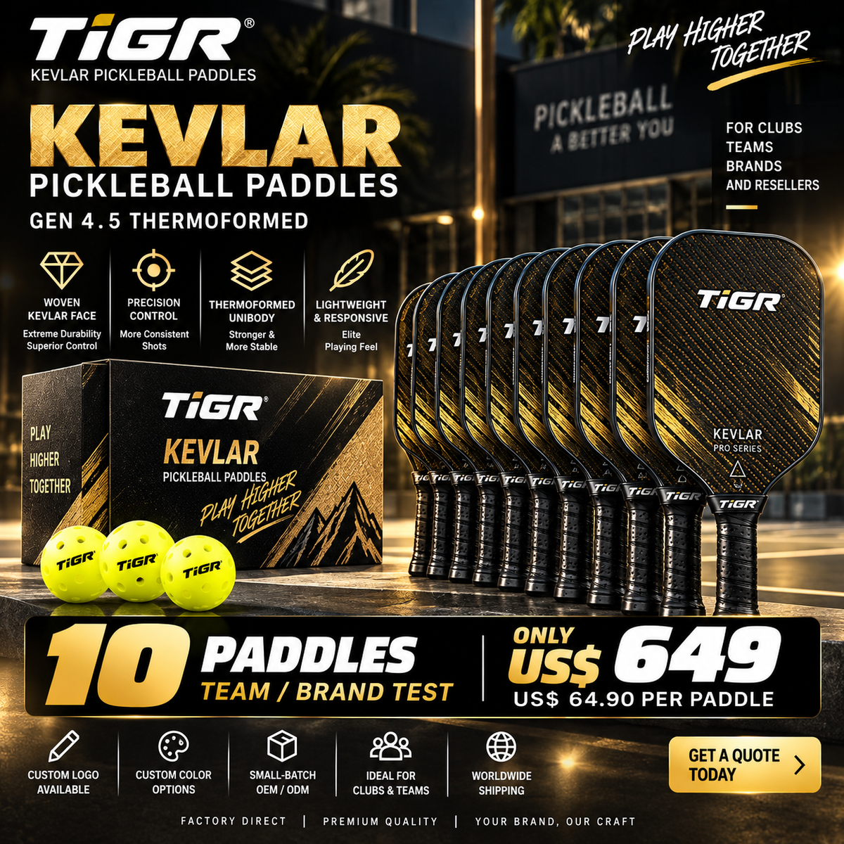 Custom Kevlar Pickleball Paddle — Gen 4.5 Thermoformed