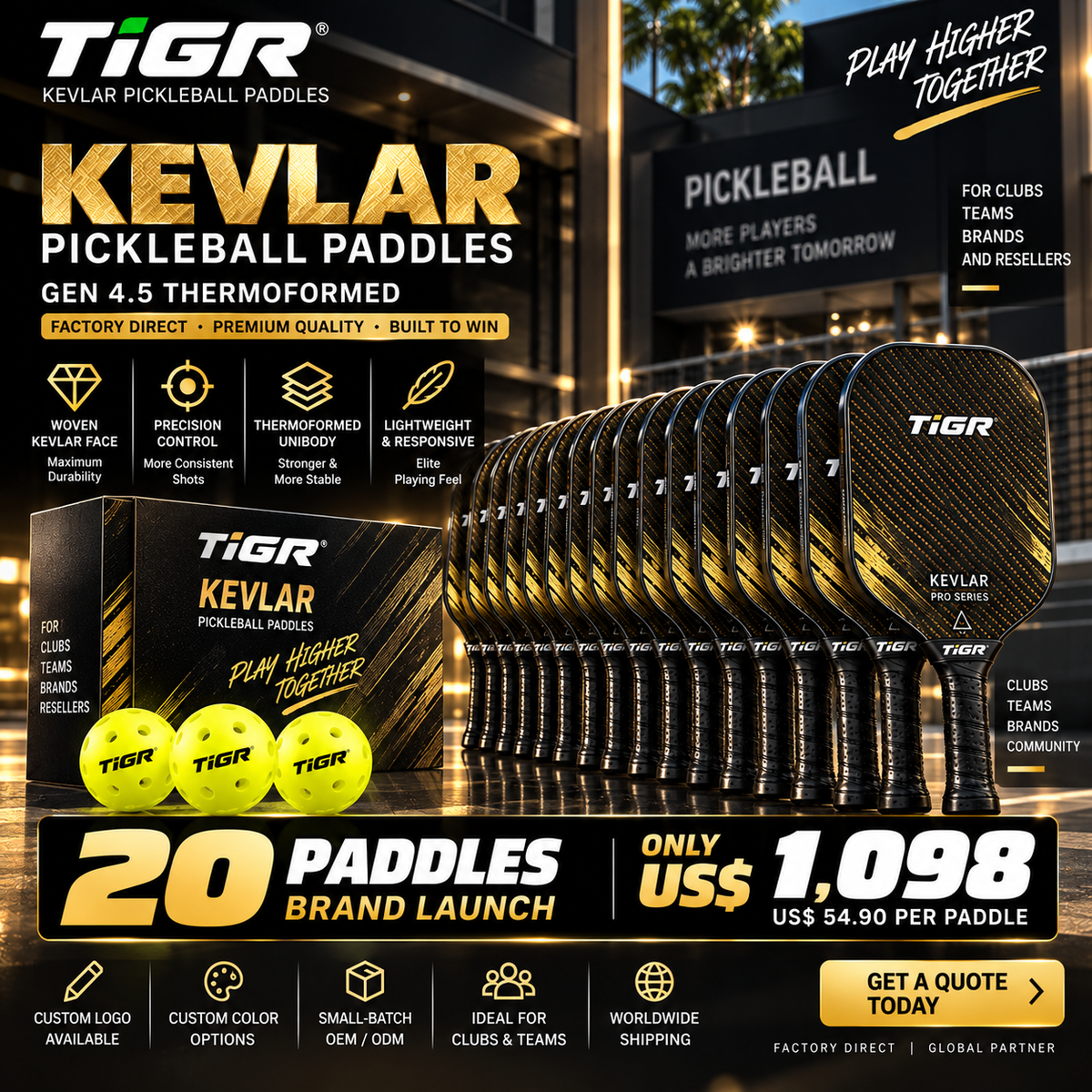 Custom Kevlar Pickleball Paddle — Gen 4.5 Thermoformed