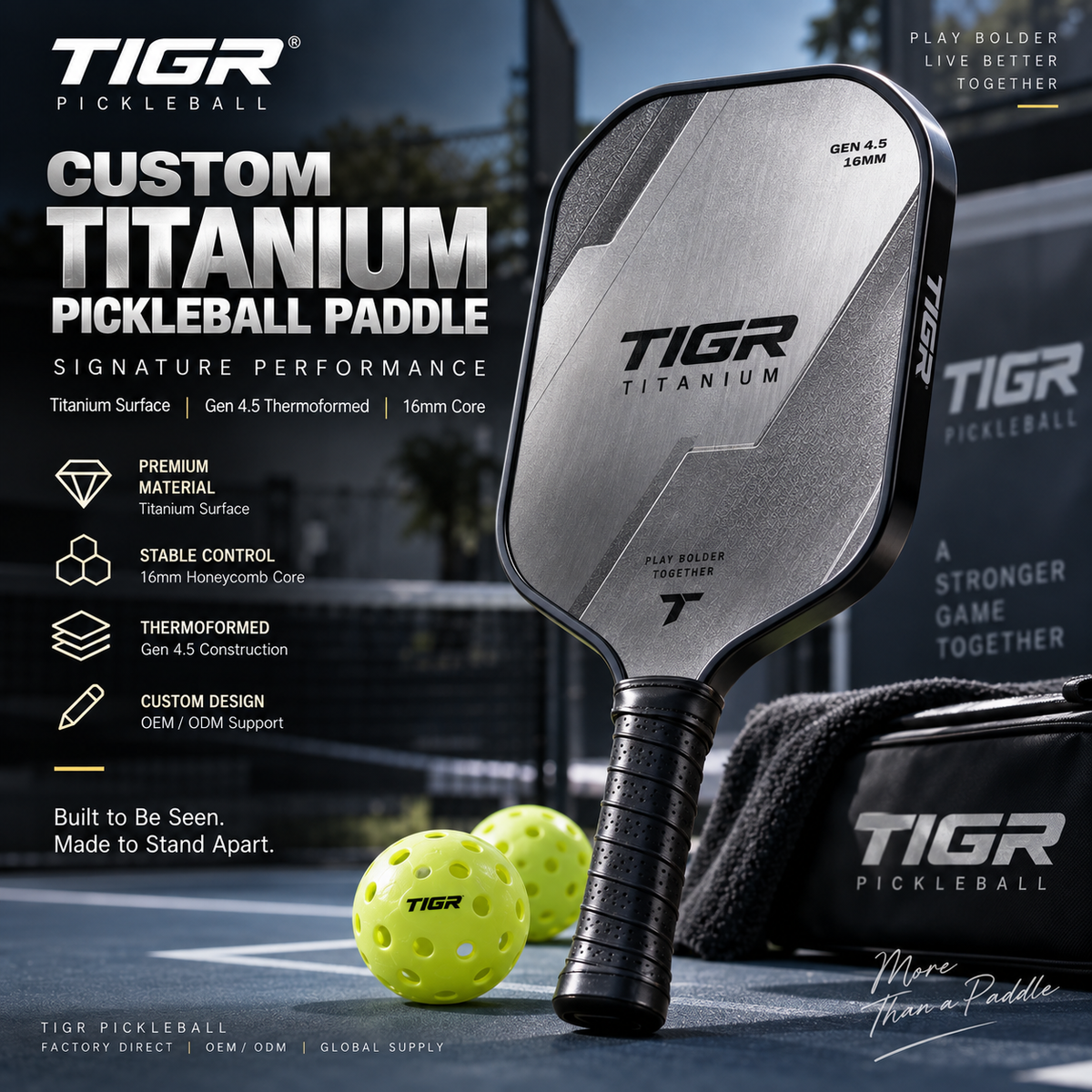 Custom Titanium Pickleball Paddle — Gen 4.5 Thermoformed