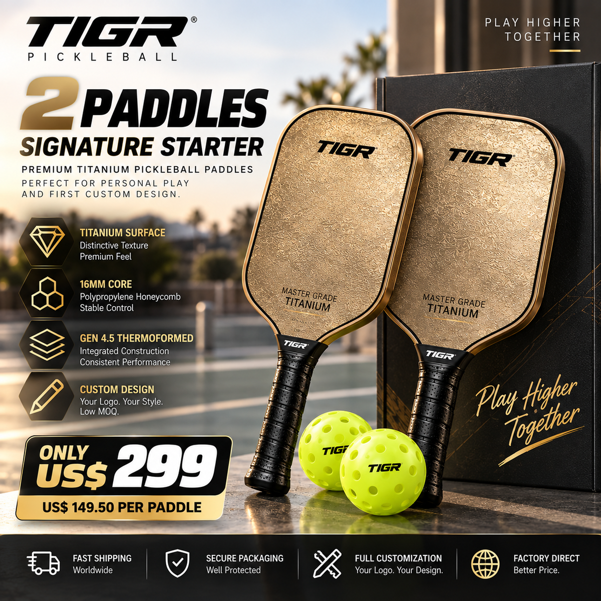 Custom Titanium Pickleball Paddle — Gen 4.5 Thermoformed