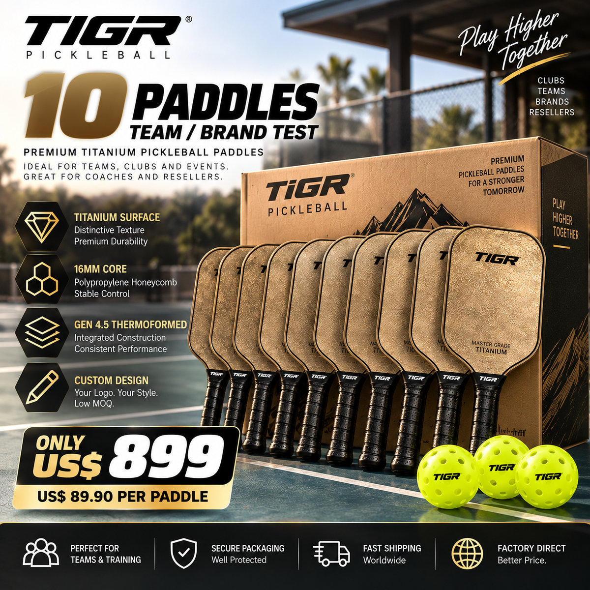 Custom Titanium Pickleball Paddle — Gen 4.5 Thermoformed