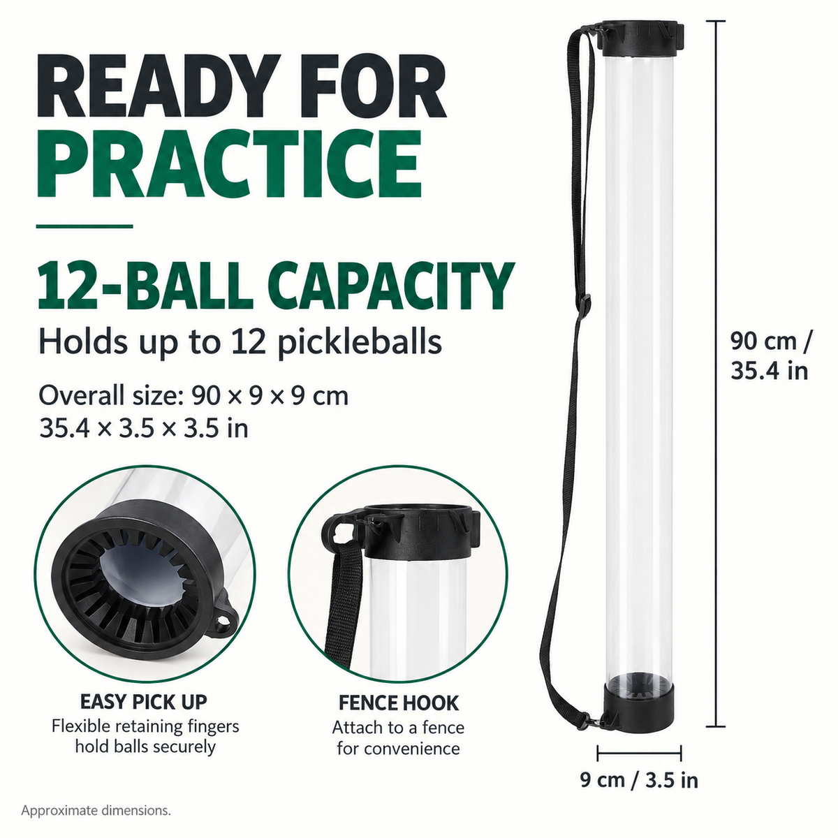 TIGR Pickleball Ball Pickup Tube — 12-Ball Capacity