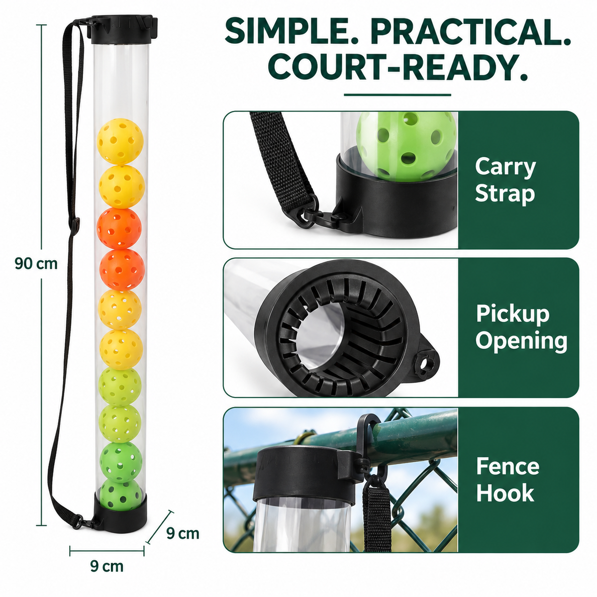 TIGR Pickleball Ball Pickup Tube — 12-Ball Capacity