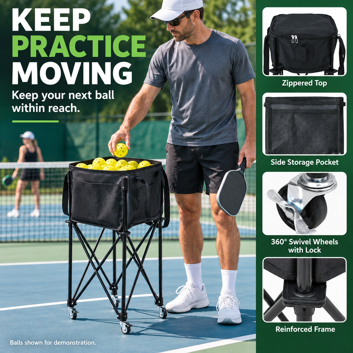 TIGR Foldable Pickleball Ball Cart — Portable Training Basket